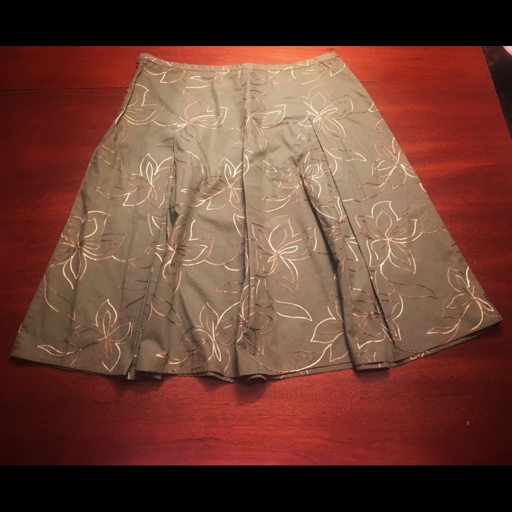 Olive green embroidered a-line skirt